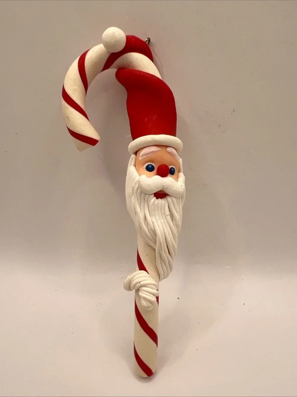 Candy Cane with Santa Face Christmas Ornament Rubber Cartoon Santa 7”